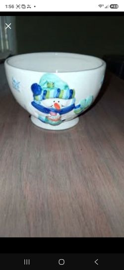 Holiday ceramic bowl and an insulated mug warmer