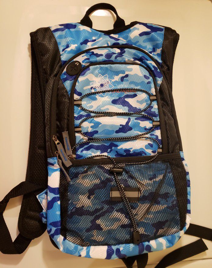 MORABI Blue Camo Insulated Hydration Backpack, 2L Water Bladder, USB Port

