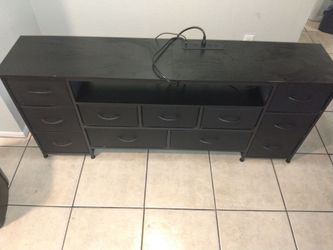 Tv Stand w/Black Wide Dresser with plug in access for Tv with 10 Drawers perfect condition