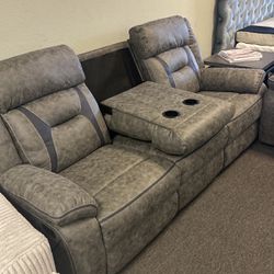 New gray microfiber living room, reclining sofa, and loveseat with free delivery