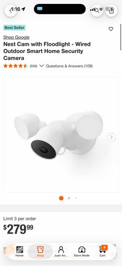 Google Nest Cam with Floodlight - Wired Outdoor Smart Home Security Camera Open box
