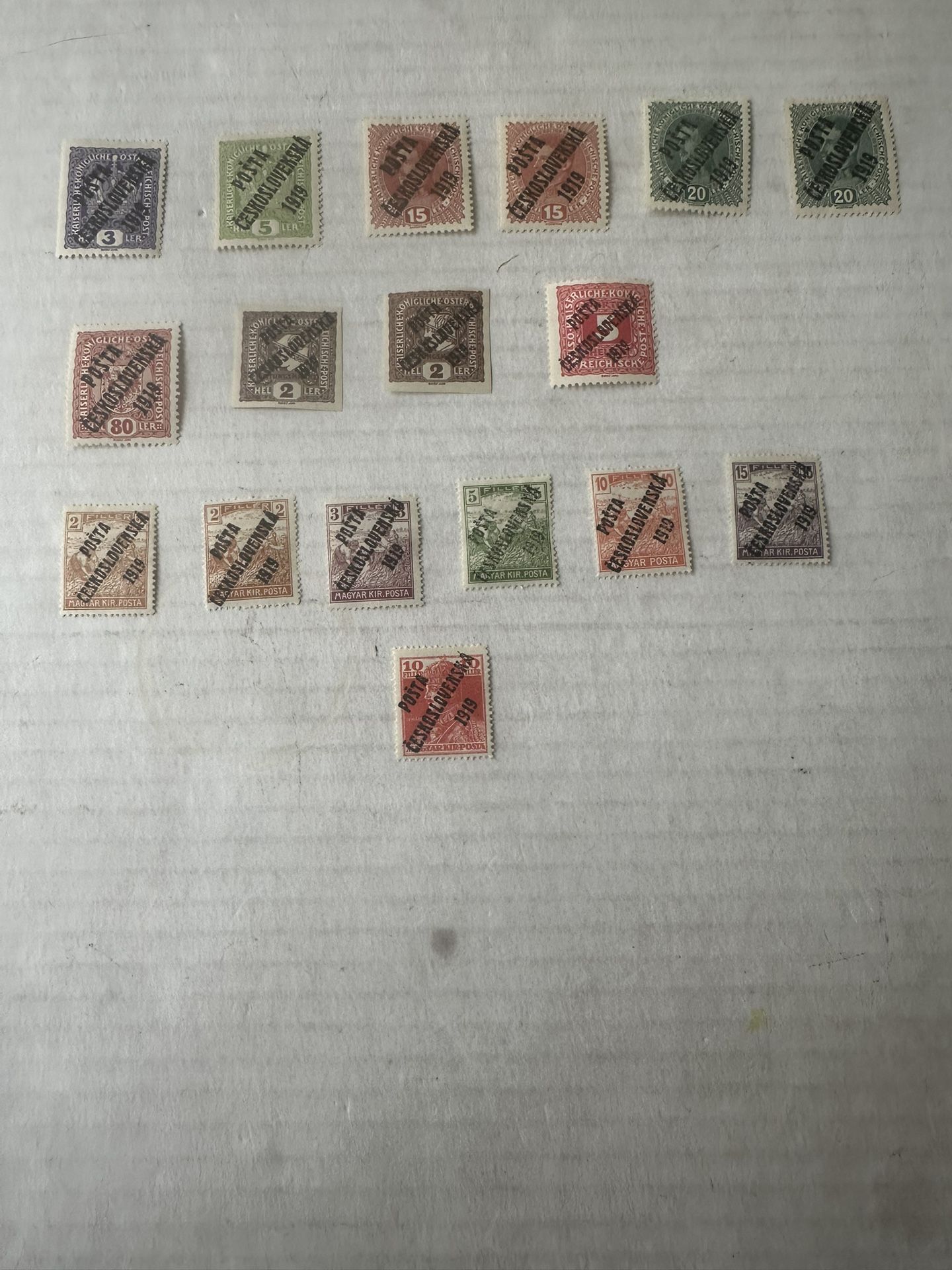 1919 Czechoslovakia Overprint Group Of 17 Mint Hinged