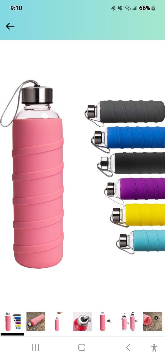 Ferexer Sports Glass Water Bottle with Silicone Sleeve 16 Oz PINK