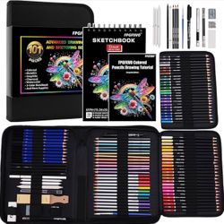 101 Pcs Sketch Art Set, Art Supplies with 3-Color Sketchbook and Tutorial, Colored, Watercolor, Metallic, Graphite, Charcoal Pencils, Drawing Set Gift
