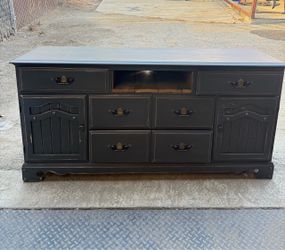 Painted Black Distressed Wood Dresser media cabinet console
