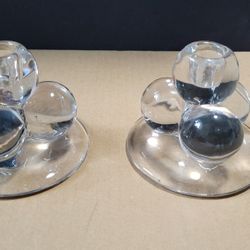 Vintage Mid-century Pair Of Westmoreland Cannonball Candle Holders 