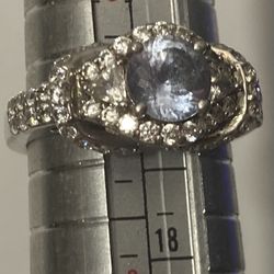 Vintage Sterling Silver Ring 59 Sparkly Stones Big Blue One Size 7