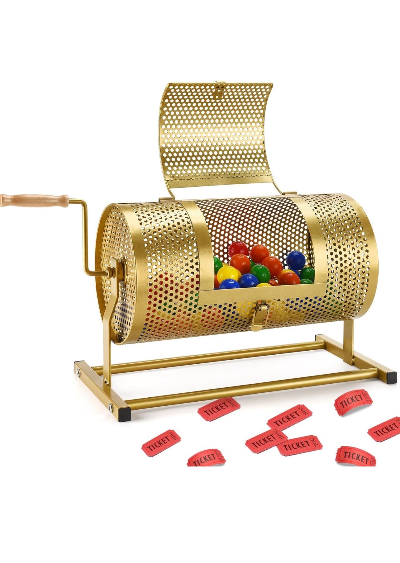 Raffle Drum, Heavy Duty Raffle Ticket Spinner Cage with Wooden Silent Design Turning Handle, Thickened Raffle Ticket Box for Lottery Games, Bingo, Raf