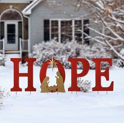 Lighted Metal Hope Garden Stakes, Christmas Garden Ornaments Yard Stake, Standing Decor or Wall Décor Decorative Sign for Xmas Indoor Outdoor Decorati