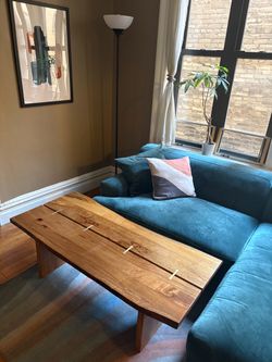 Gorgeous Live Edge Wood Coffee Table with Metal Bow-Tie Inlays