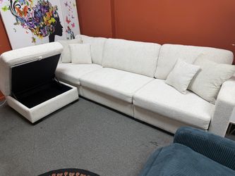 Cream Boucle Corner Sofa with Storage Ottoman