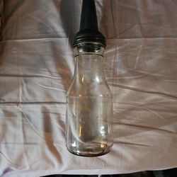 Clean Antique One Quart Glass Oil Bottle w/  Original Spout