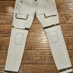 Mens Distressed Utility Jeans With Straps Size 32x30