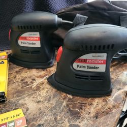Two electric drill sanders, sand paper, & electric spray  gun