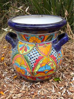 Large Hand-Painted Talavera-Style Ceramic Planter – $50