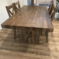 West Elm Reclaimed wood dining table, with matching 4 chairs (72” x 39” x 31”). In Excellent Condition. Already Disassembled.  