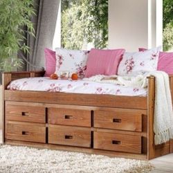 Brand New Oak Twin Size Captain Bed With Storage Drawers 