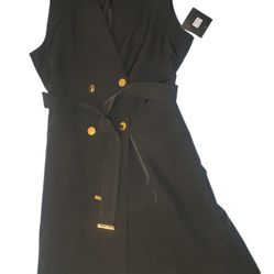Marc New York "Andrew Marc" Black longline Sleeveless Cardigan Vest, Size L, Gold Buttons, pockets and belt. Brand New!