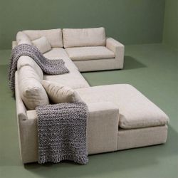Elyza Linen 5-Piece LAF Chaise Sectional