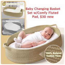 Baby Changing Basket Set w/Comfy Fluted Pad,$30 New