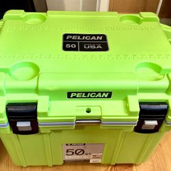 Pelican Cooler Ruggedized 50-Quart / Rugged Neon Green 50QT [True 50 quart internal volume] holds 34 12oz Aluminum Cans cans EXTREME ICE RETENTION 