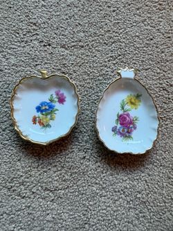 Vintage Lefton China Hand Painted Floral Leaf Dishes – Set of 2