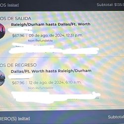 2 Flights Raleigh-Dallas 