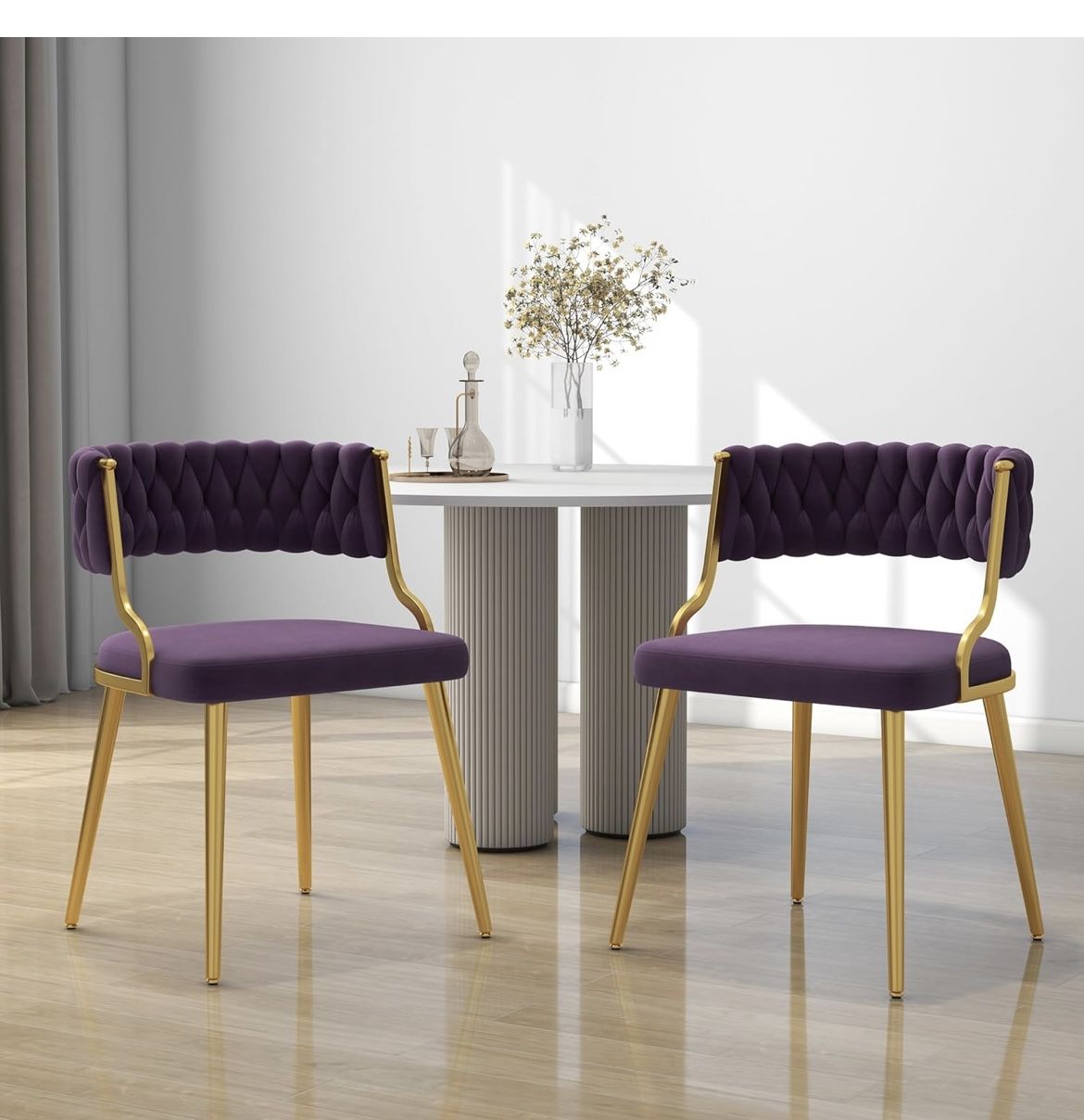 Dining Chairs, Modern Velvet Fabric Upholstered Kitchen Side Chairs with Gold Metal Legs, Comfy Accent Chairs for Farmhouse, Living Room (Purple, Set 