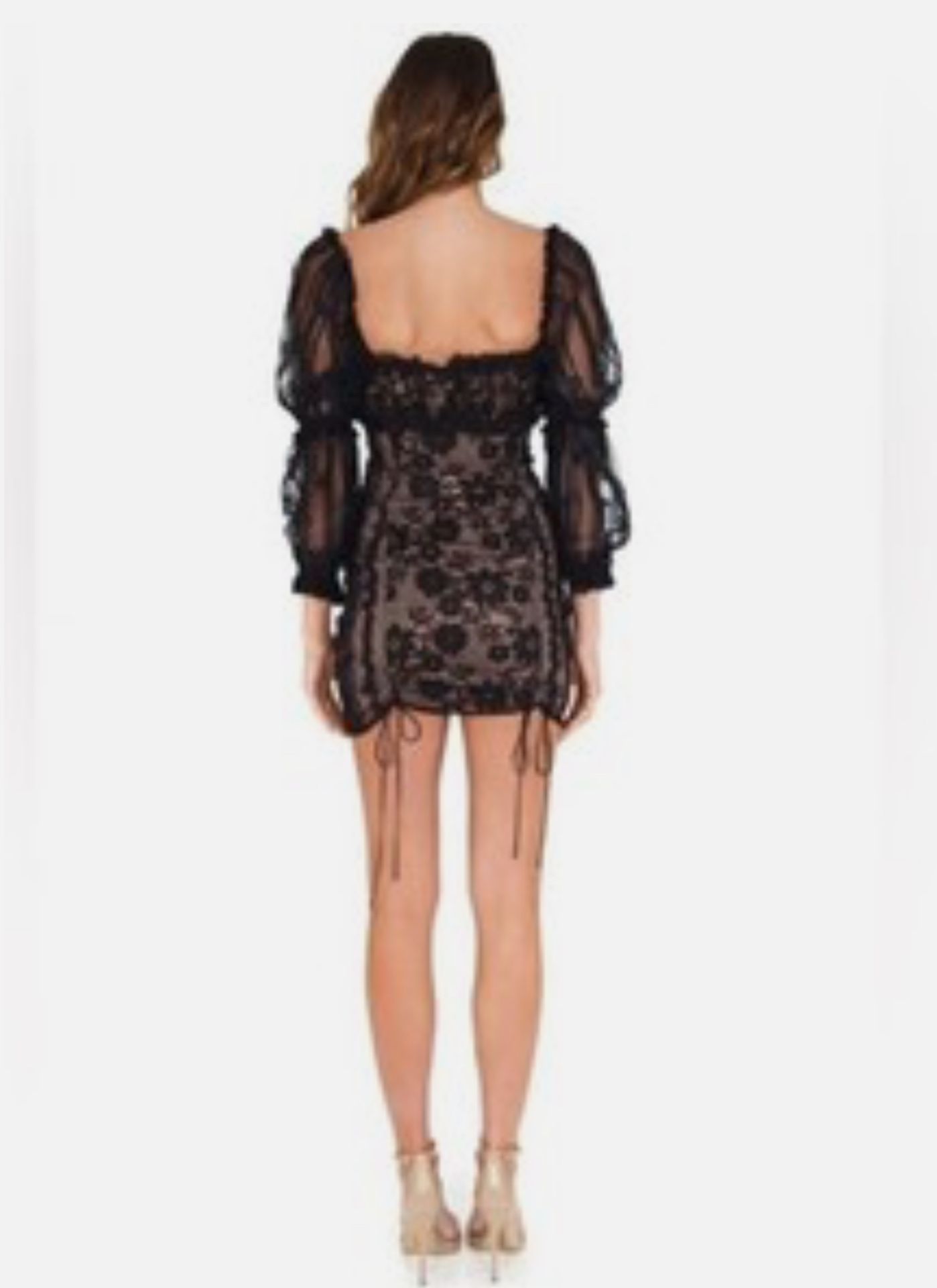 FOR LOVE & LEMONS Monroe Black And Nude Long Sleeve Lace Dress Size Small  $279