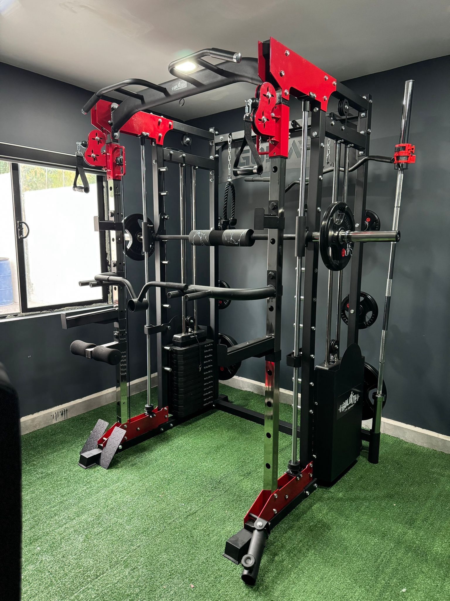 Smith Machine , Squat Rack , Bench Press , Leg Press , Pulley System Machine For Your Weights