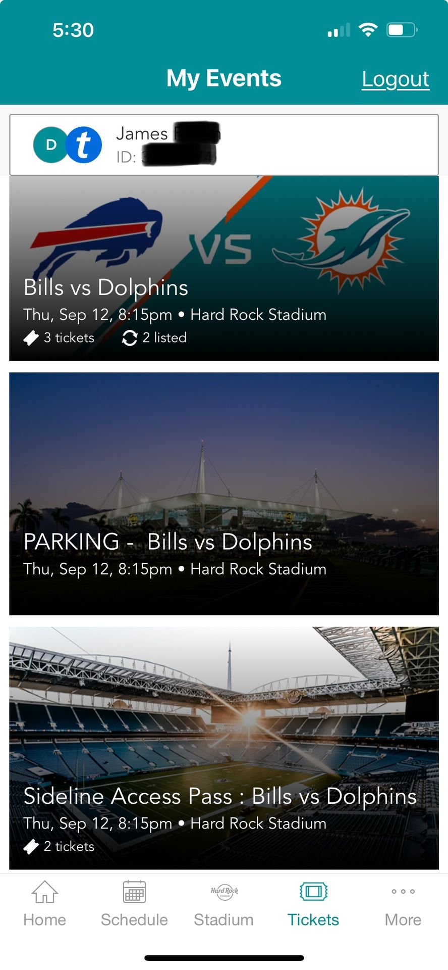 Dolphins vs. Bills Sideline Access Passes