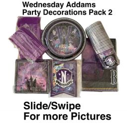 Wednesday Addams Birthday Party Tableware Set Plates Cups Napkins Cutlery Decor