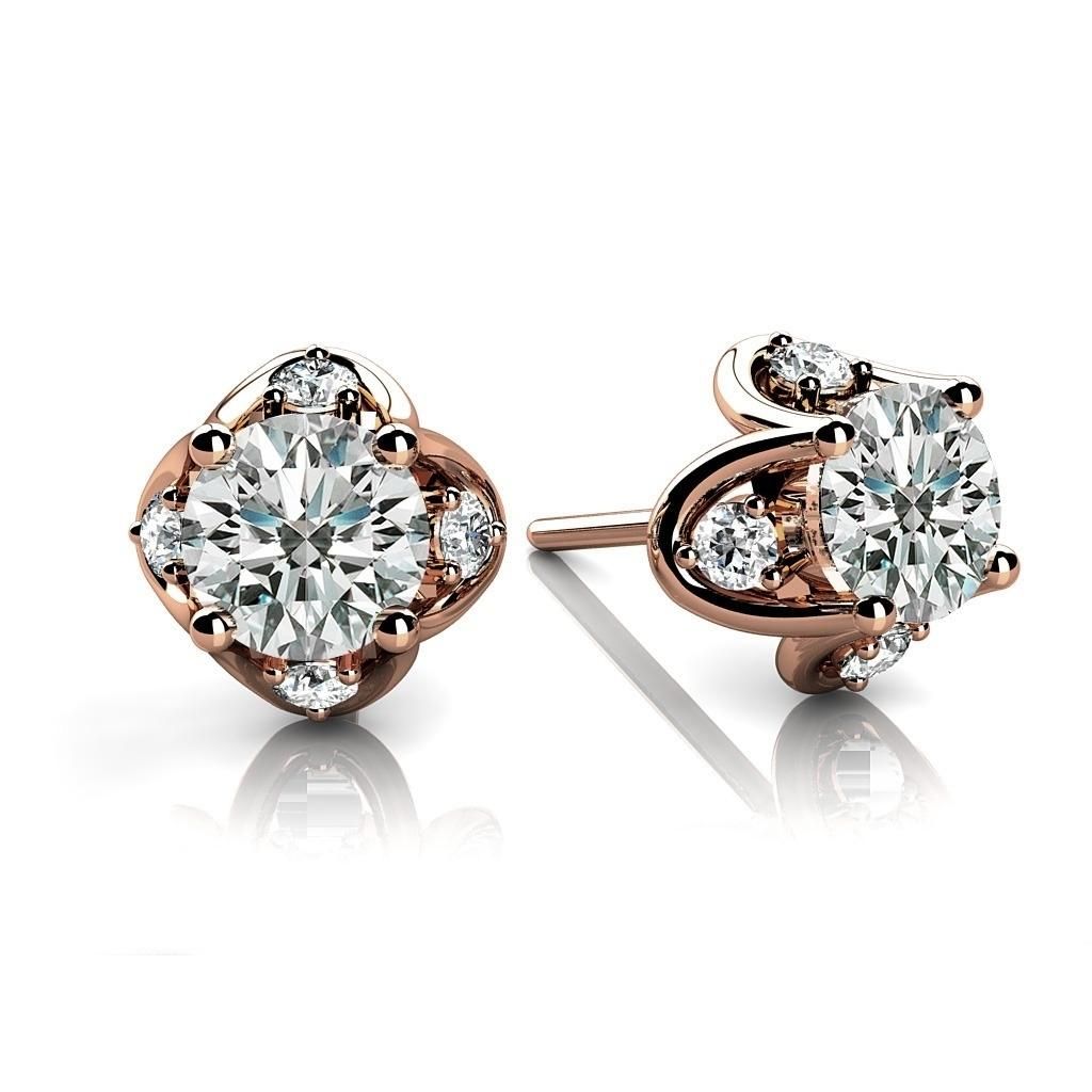 Round Cut Natural Diamond Tulip Studs Earrings In 18k Rose Gold (0.56 Carat ,F-G SI2)
