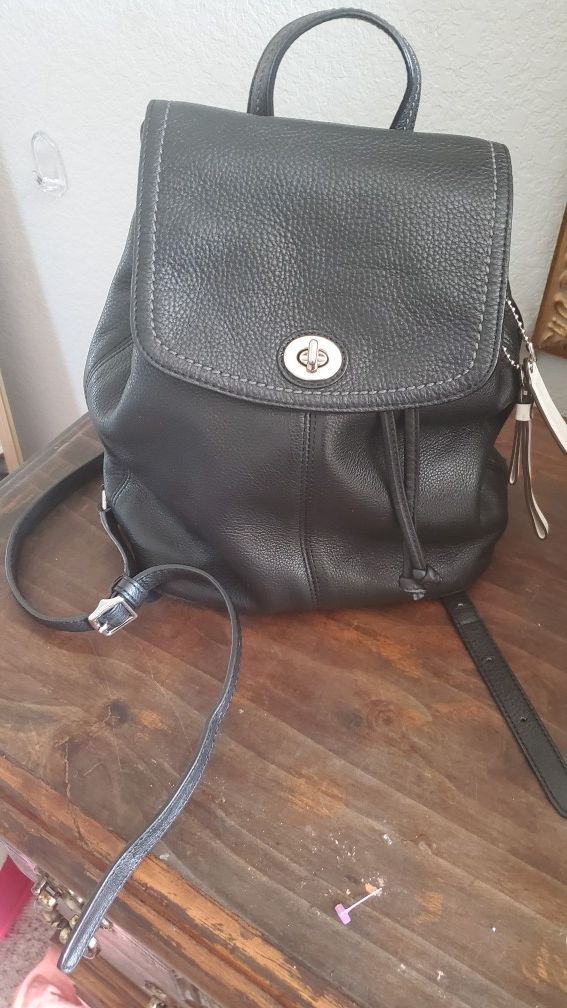 Coach Black Pebbled Leather Backpack Medium Purse