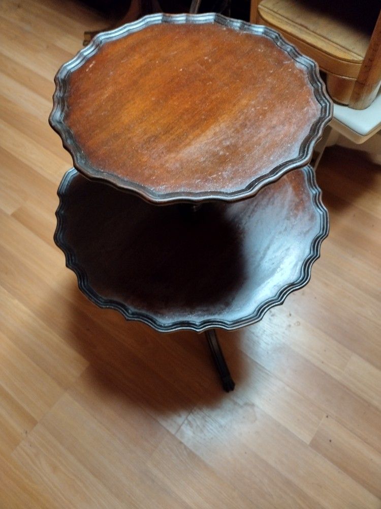 1930's Two Tier Oak Pedestal Pie/Dessert Table