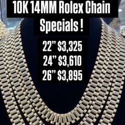 10K 14MM Rolex Chain Yellow Gold 