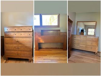 Vintage Mid-Century Modern Solid Mountain Ash 3-piece Bedroom Set (L.A. Period Furniture)