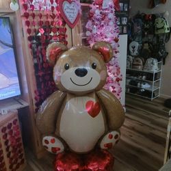 4 Foot Tall Valentines Day Teddy Bear Blow Up Balloon , New Put Together For Photos .