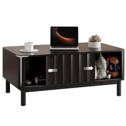 New Fluted Coffee Table Black Color Wood