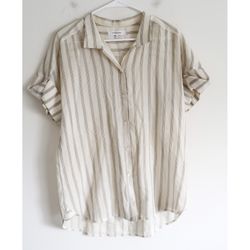 FRAME Striped Button-Up Long Sleeve Blouse - Size SP