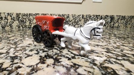 Vintage Cast Iron Coca Cola Horse Drawn Wagon