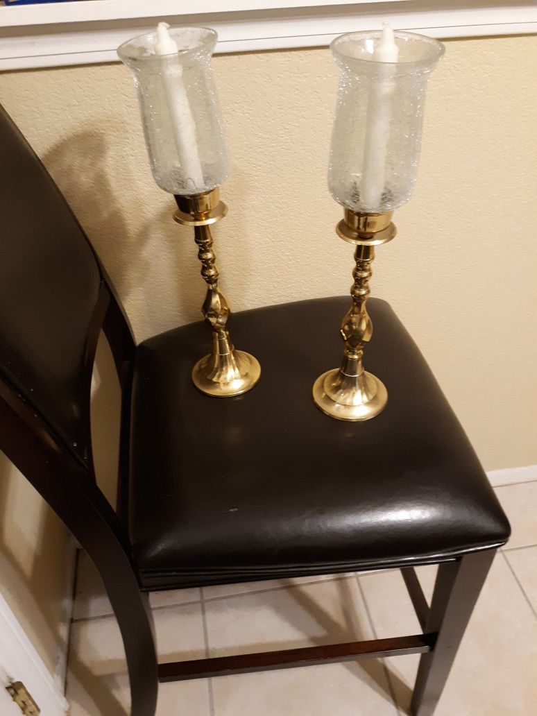 Solid Brass Vintage candle holders with glass & 2 new candles