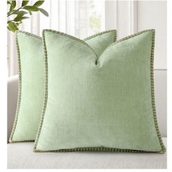 DECORUHOME (2) chenille W/ Stitched Edges Pillow Covers . Color: Sage green. 18”X18”. Insert not inc
