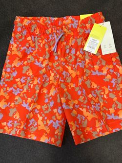 All In Motion Kids' Hybrid Shorts – Orange Camo – Size S (6/7)
