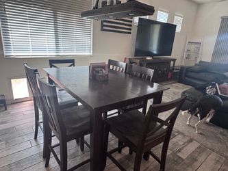 Counter Height Dining Table Set w/ 6 Chairs – Dark Wood