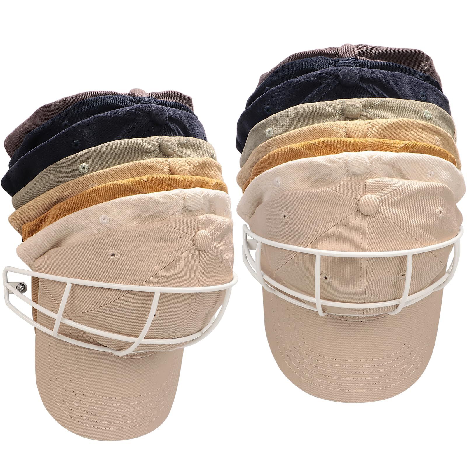 2-Pack Metal Hat Rack for Baseball Caps for Wall & Door, 30 Hats Capacity, Beige/White, NEW