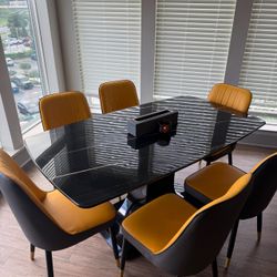 Black Marble Dining Table with 6 Chairs