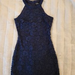 Cute Formal Short Lacy Navy Blue Dress. Med/small. Lulu. Like New. 