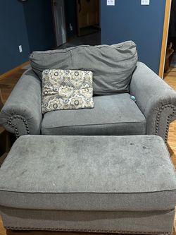 Gray Ashley chair and a half with ottoman