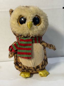 Ty Beanie Boos Wise Owl Plush with Christmas Scarf – 9” Stuffed Animal